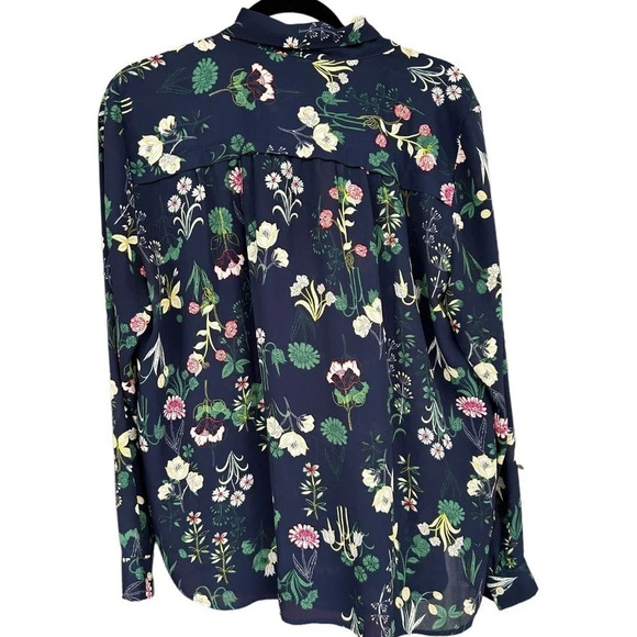 NWOT LOFT Women's Navy Blur Floral Long Sleeve Neck Tie Blouse in Size Large - Picture 7 of 8